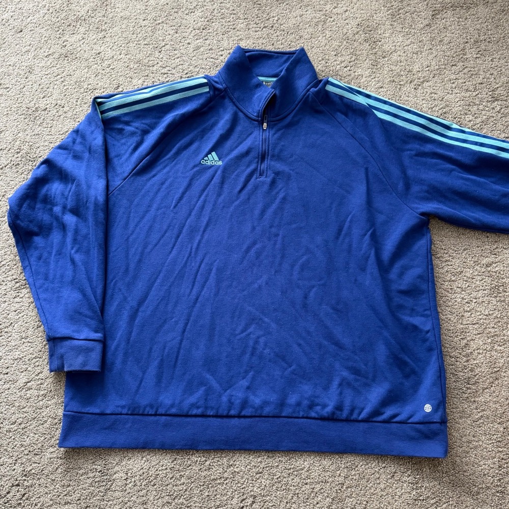 Adidas Men 4XL Blue Quarter Zip Pullover Athletic Track‎ Jacket 3 Stripe